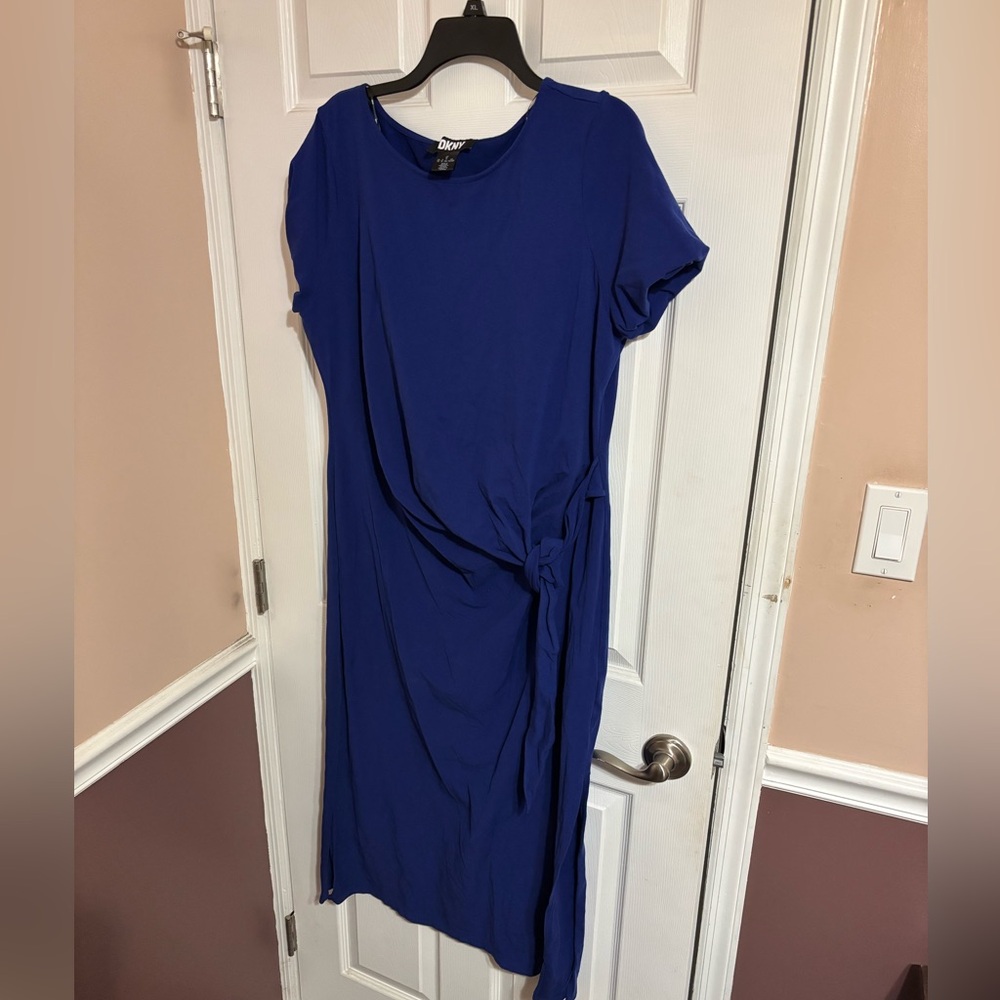 DKNY Blue Tie-Waist Short Sleeve Dress